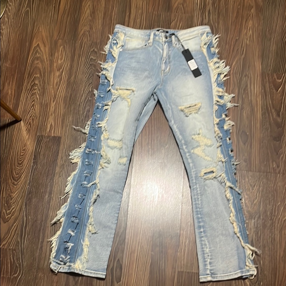 Fringe Accent Light Blue Jeans